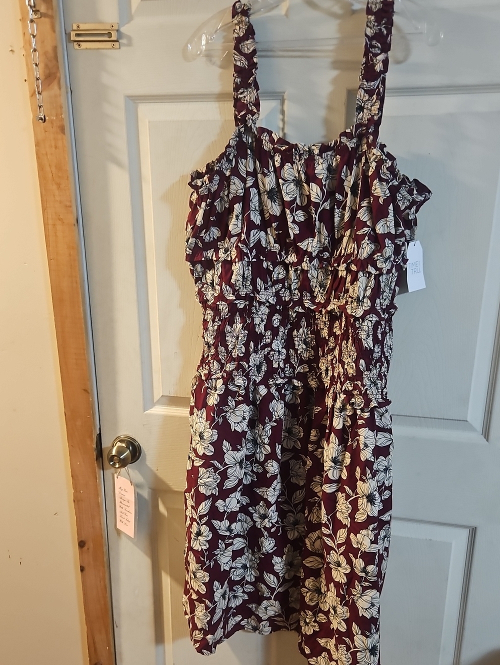 TIME AND TRU SLEEVELESS SMOCKED DRESS: BURGUNDY/FLORAL: NEW WITH TAGS: XXL (20)